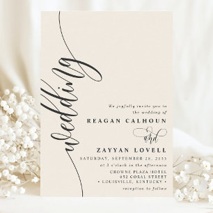 Convites Casamento com Elegante Caligrafia em Creme de Marf
