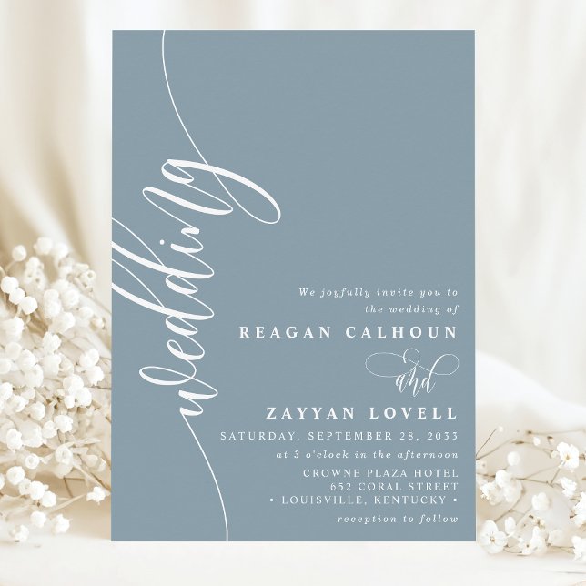 Convites Casamento com Elegante Letra de Caligrafia em Azul (Criador carregado)