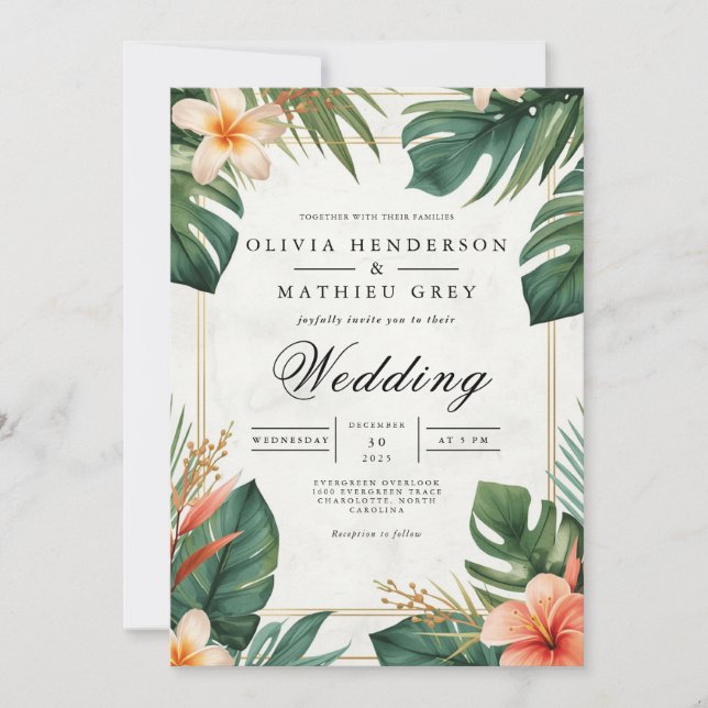 Convites Casamento com Ênfase Sanguínea Tropical (Frente)