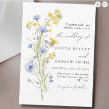 Casamento com escrita floral azul e amarelo 