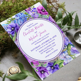 Convites Casamento com Estampa Paisley Rosa Roxo em Aquarel