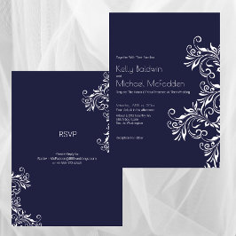 Convites Casamento com Estilo Elegante Azul Marinho e Branc