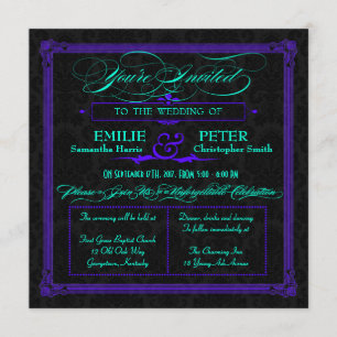 Convites Casamento com estilo Poster verde de chá e roxo e