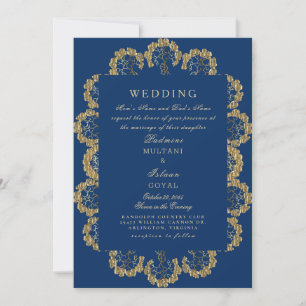 Convites Casamento com Estilo Regal Azul e Dourado da Índia