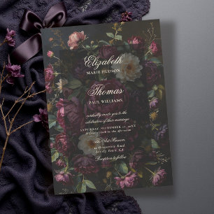 Convites Casamento com Estilo Romântico Obscuro Floral Borg