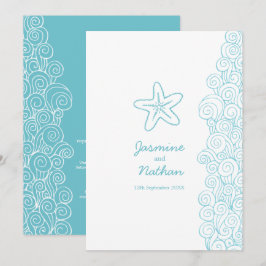 Convites Casamento com estrelas-do-mar aqua White Beach