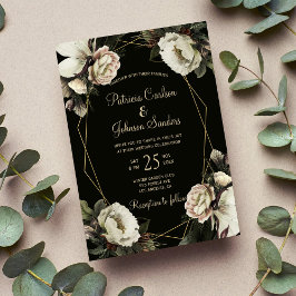 Convites Casamento com estrutura geométrica de ouro floral