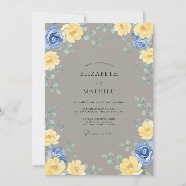 Convites Casamento com Eucalipto Azul Amarelo Costeiro (Frente)