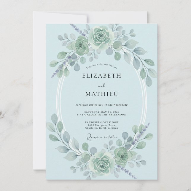 Convites Casamento com Eucalipto Azul-Pó (Frente)