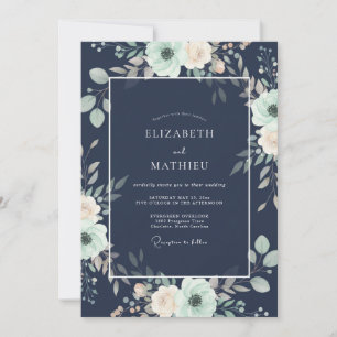 Convites Casamento com Eucalipto Azul Teal à Meia-Noite