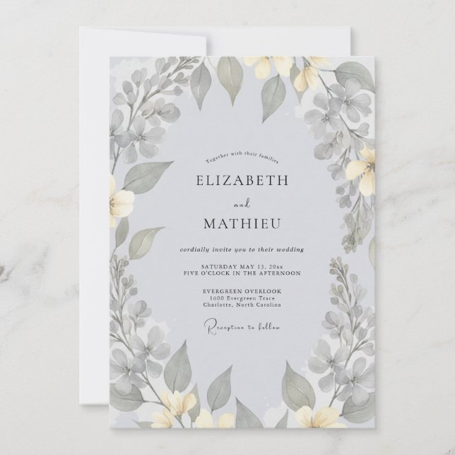 Convites Casamento com Eucalipto Cinza Suave (Frente)