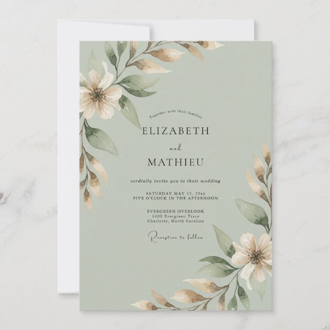 Convites Casamento com Eucalipto de Galho de Sage Cream (Frente)