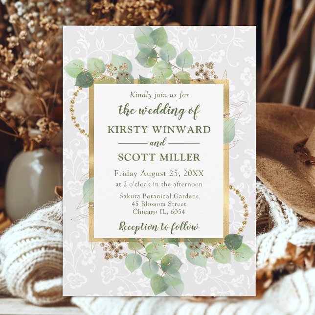 Convites Casamento com Eucalipto e Verde em Aquarela (Criador carregado)