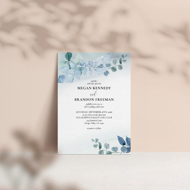 Convites Casamento com Eucalipto em Aquarela Desbotada (Criador carregado)
