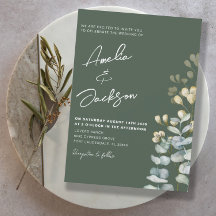 Casamento com Eucalipto em Aquarela Rústica Verde 
