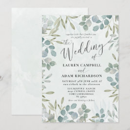 Convites Casamento com Eucalipto em Aquarela Verde Sálvia R