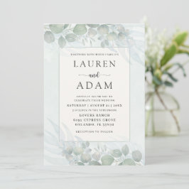 Convites Casamento com Eucalipto em Aquarela Verde Sálvia R