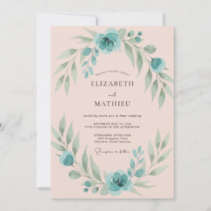 Convites Casamento com Eucalipto em Folhagem Aqua Blush