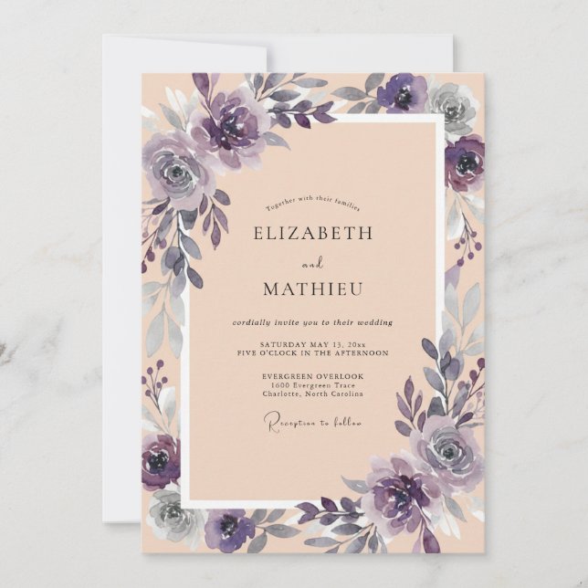 Convites Casamento com Eucalipto em Folhagem Violeta Champa (Frente)