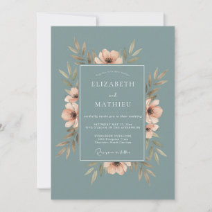 Convites Casamento com Eucalipto Folhagem Aço Pêssego