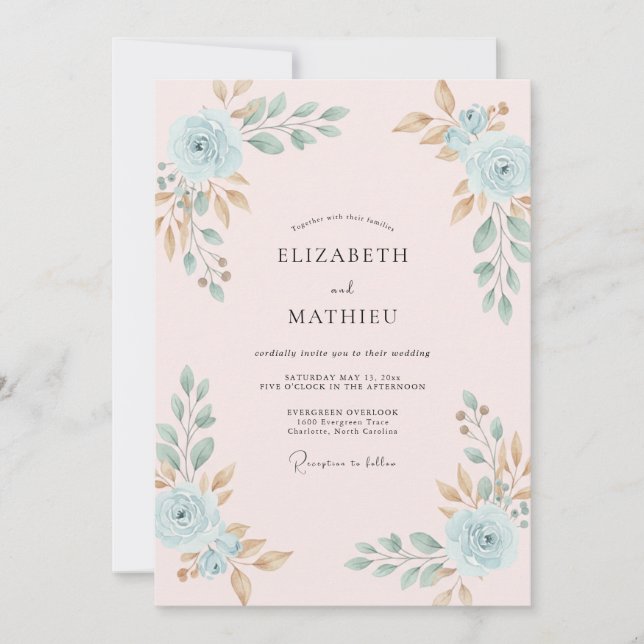 Convites Casamento com Eucalipto Folhagem Ameixa Cerúlea (Frente)