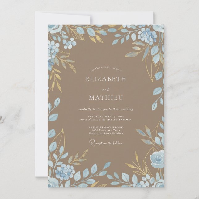 Convites Casamento com Eucalipto Folhagem Azul Toupeira (Frente)