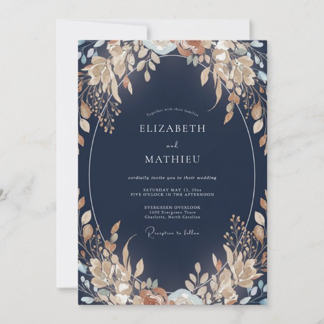 Convites Casamento com Eucalipto Folhagem Champanhe à Meia- (Frente)