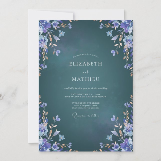 Convites Casamento com Eucalipto Folhagem Lavanda Meia-Noit (Frente)