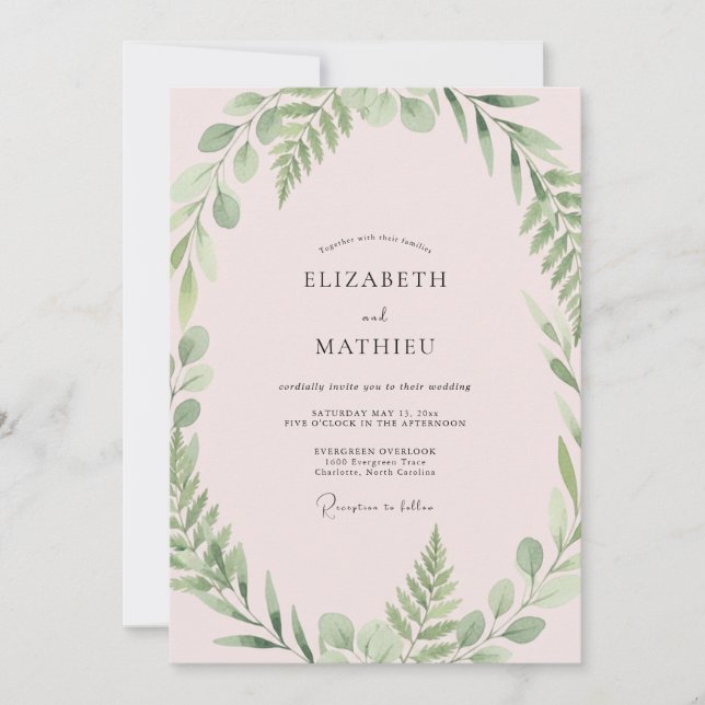 Convites Casamento com Eucalipto Folhagem Oliva Rubor (Frente)