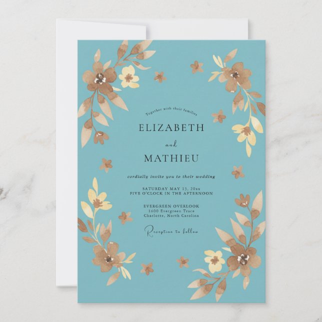 Convites Casamento com Eucalipto Golden Meadow de Aço (Frente)