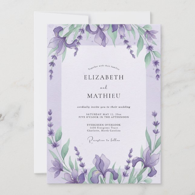 Convites Casamento com Eucalipto Íris Violeta (Frente)
