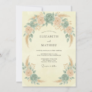 Convites Casamento com Eucalipto Pampas Apricot Seafoam