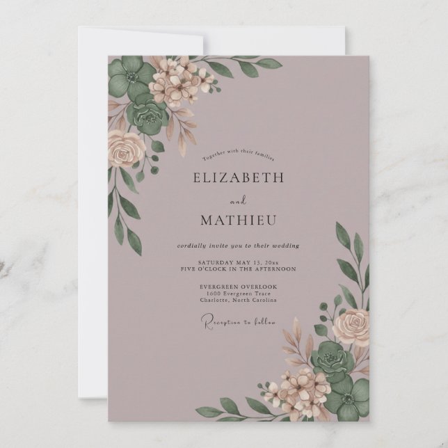 Convites Casamento com Eucalipto Roxo Empoeirado (Frente)