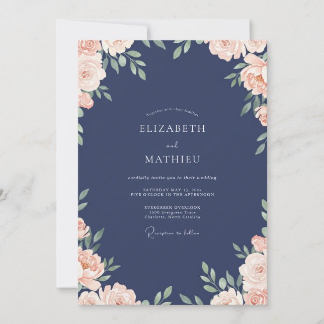 Convites Casamento com Eucalipto Suave Folhagem de Pêssego  (Frente)