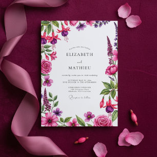 Convites Casamento com Explosão Floral Magenta