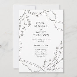 Convites Casamento com Faixa de Arte Minimalista e Flor Sil
