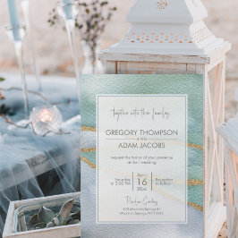 Convites Casamento com Falhas Douradas de Cor de Água Moder