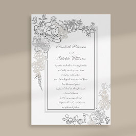 Convites Casamento com Faux Embossed Peony Ivory Calliograf