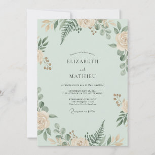 Convites Casamento com Fetos e Pêssego Seafoam