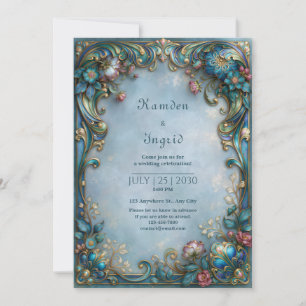 Convites Casamento com Filigrana Azul Nebuloso