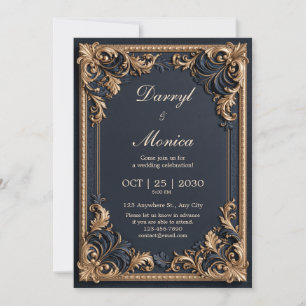 Convites Casamento com Filigrana Dourada à Meia-Noite