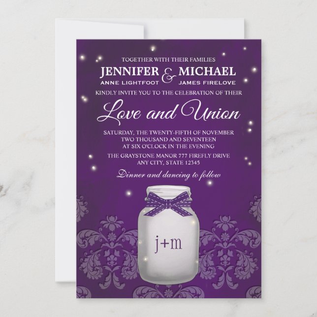 Convites Casamento com Fireflies Mason Jar (Frente)