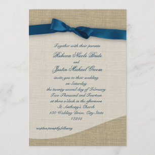 Convites Casamento com Fita Azul e Burlap