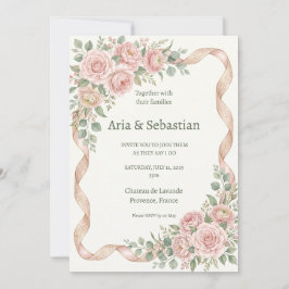 Convites Casamento com Fita de Rosa Rosa Bege