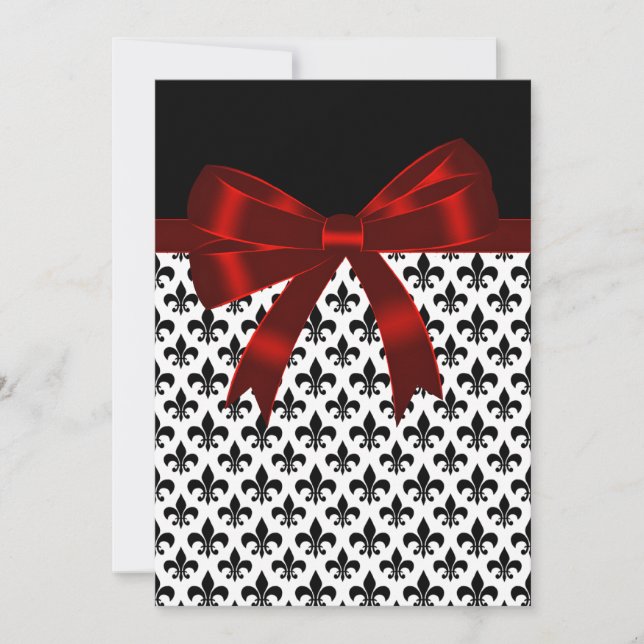 Convites Casamento com Fleur De Lis Preto e Vermelho (Frente)