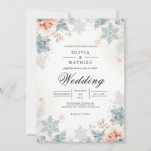 Convites Casamento com Floco de Neve Botânico Dusty Blue