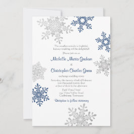 Convites Casamento com Floco de Neve de Inverno Azul Marinh