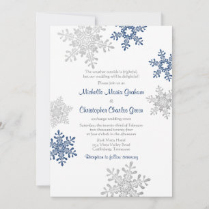 Convites Casamento com Floco de Neve de Inverno Azul Marinh