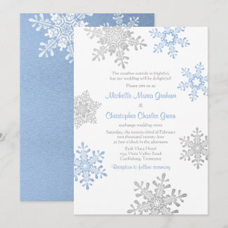 Convites Casamento com Floco de Neve de Inverno de Prata Az