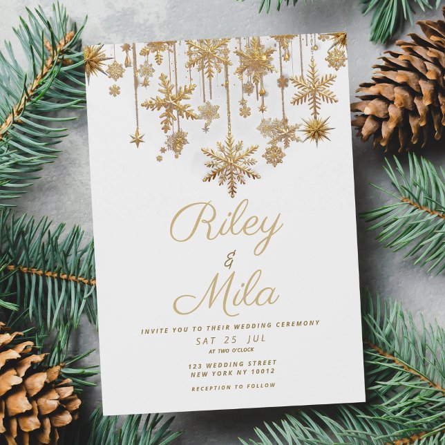 Convites Casamento com flocos de neve de ouro branco da Mar (Winter wonderland white gold snowflake Wedding )